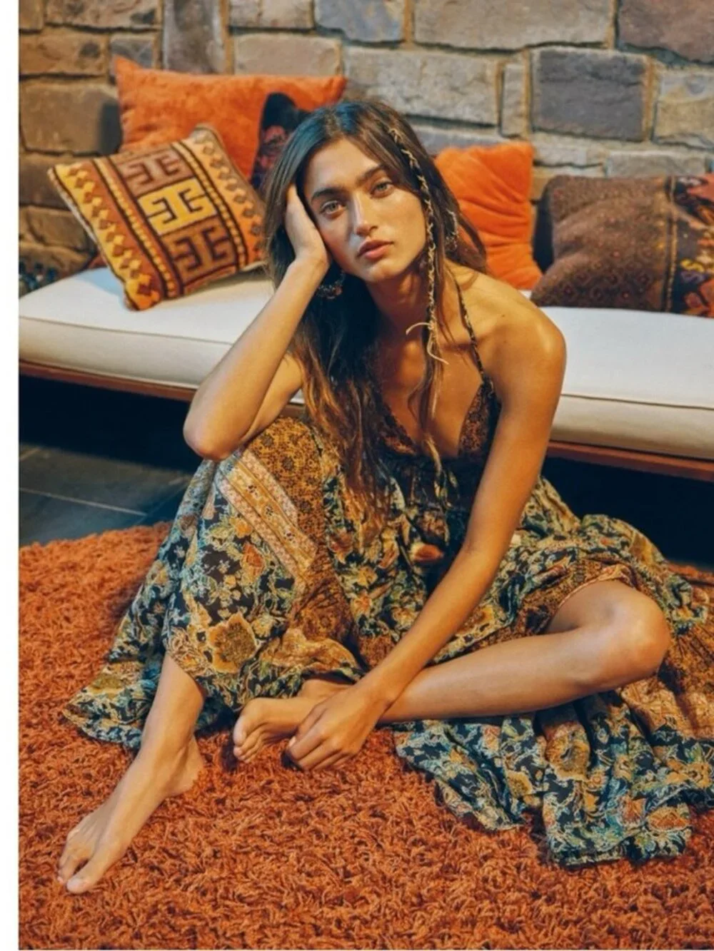 Free People Bohemian Gypsy Beachy Real Love Maxi Dress Twilight Combo Medium